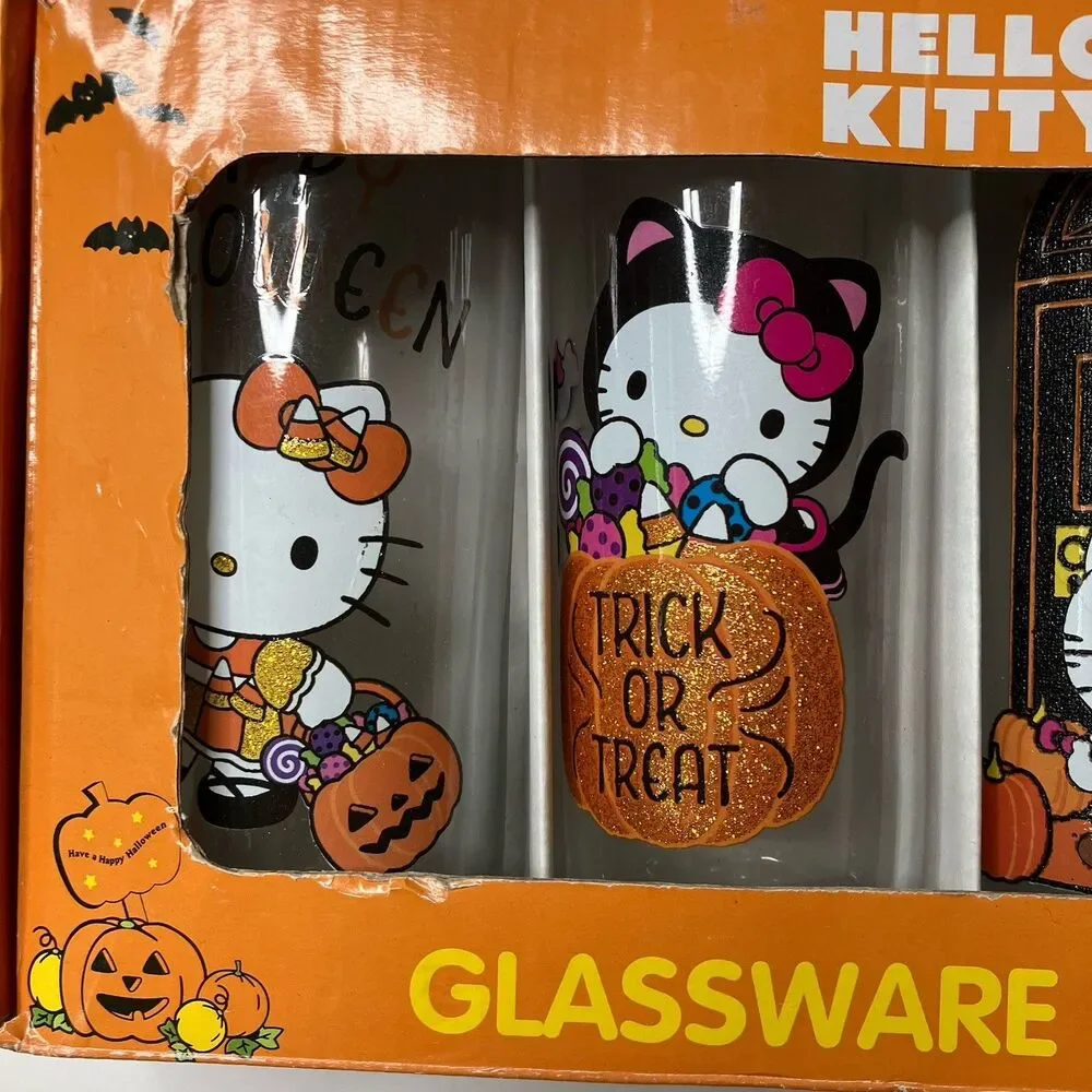Sanrio Hello Kitty Halloween Glassware Set Of 4 Limited Edition 10 oz Glasses